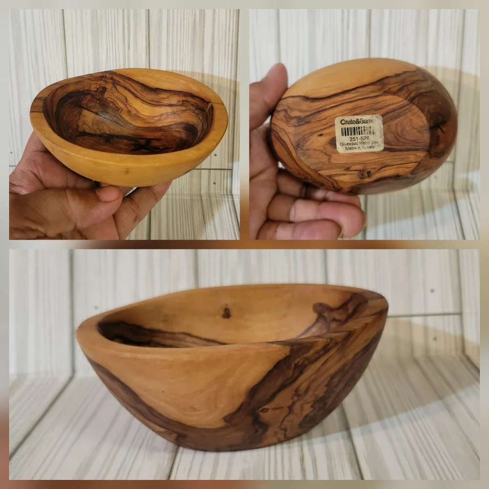 Crate & Barrel Olive Wood Small Snack/Nuts Bowl